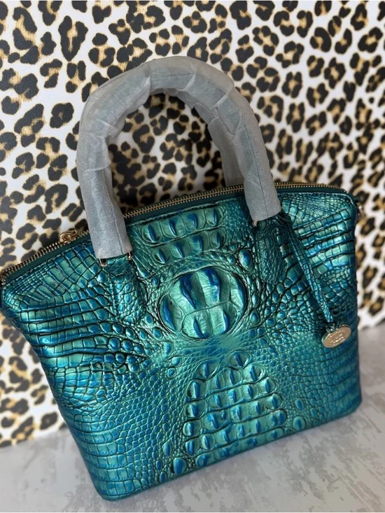 Brahmin Teal Iridescent Croc-Embossed Top-Handle Satchel - Picture 11 of 12